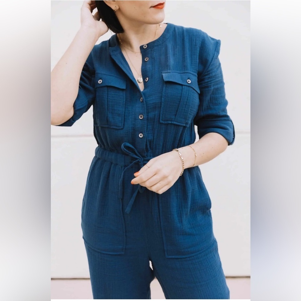 Madewell Navy Blue Lightspun Tapered Leg Gauze Jumpsuit Women XS